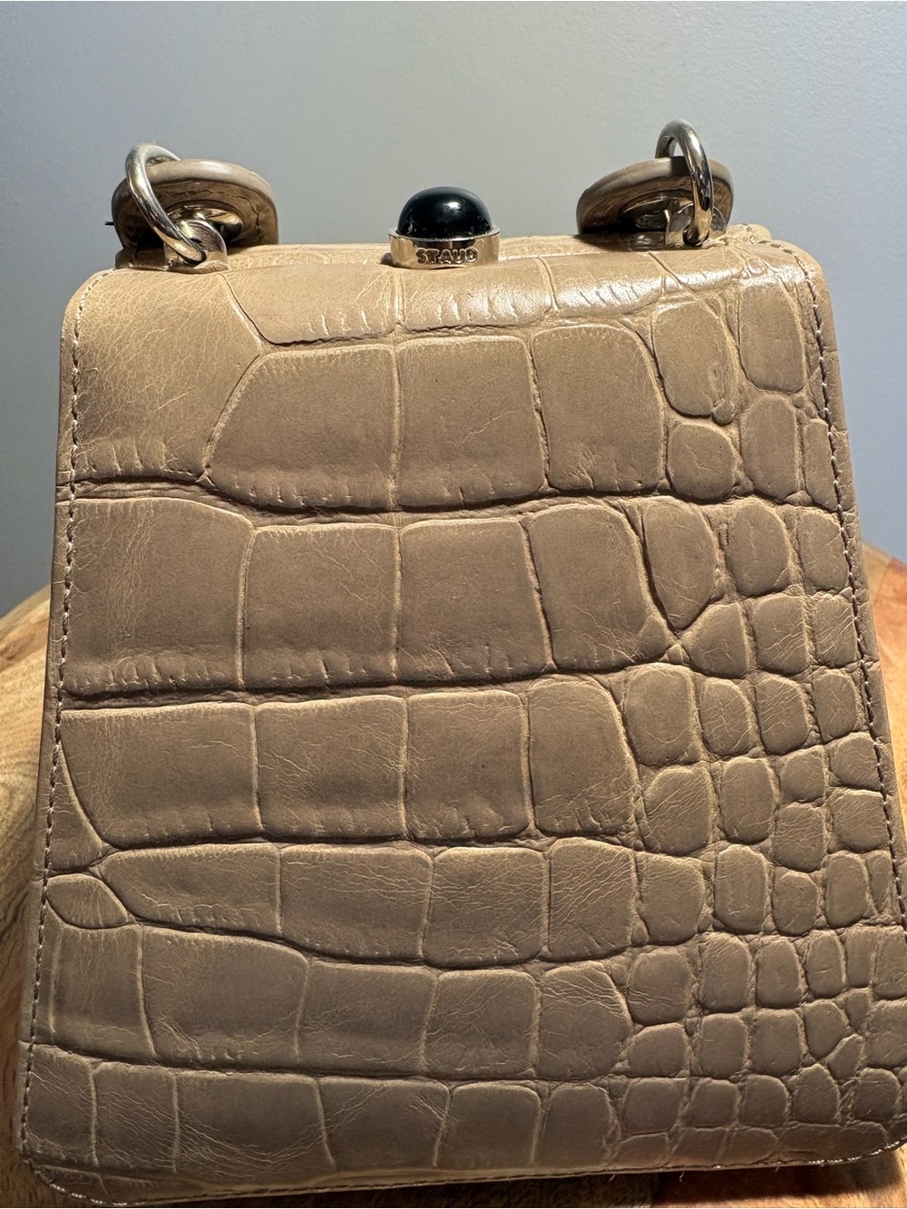 STAUD Taupe Croc-Embossed Box Clutch - Picture 3 of 3